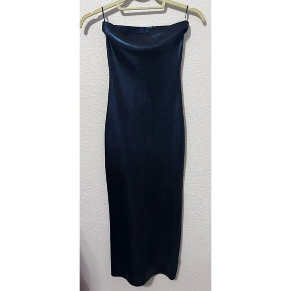 Zara Tube Dress Foil Knit Midi in Metallic Blue-Size Small NWT - Picture 5 of 12